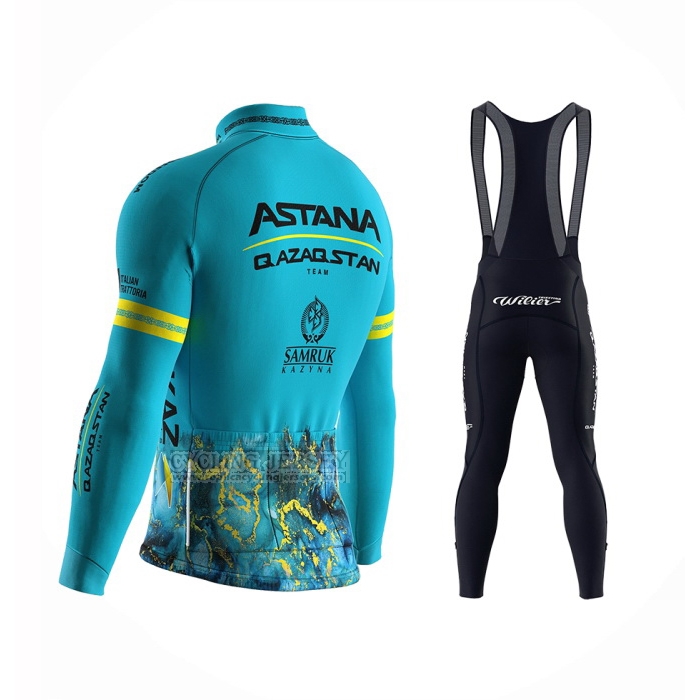 2024 Cycling Jersey Astana Light Blue Long Sleeve And Bib Short